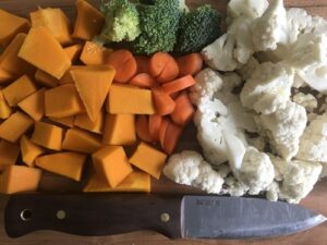 Camping meal recipes. Condor Bushlore knife chopping ingredients.