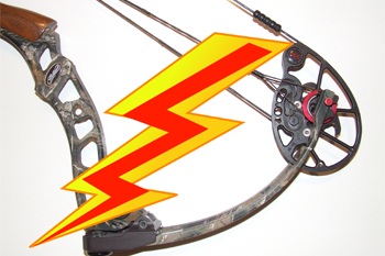 Fastest shooting bow. Picture of lightning bolt and compound bow.
