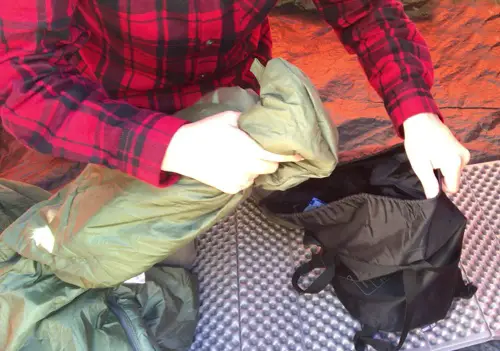 How to stuff a sleeping bag.