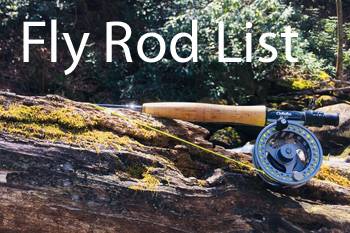 Fly fishing rod data table. Fly rod on log